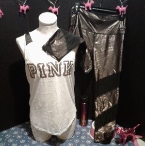 ⚡SALE⚡VS PINK Shine Mesh Legging & Bling Tank NWOT